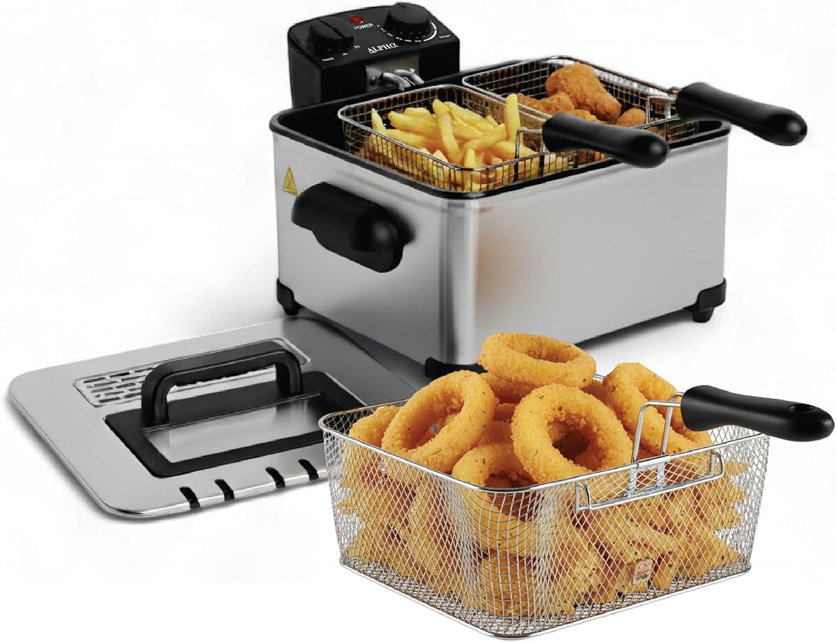Friteuses ALPHA LIVING | 4,5 l, Noir/Argent – Friteuse électrique | friteuse avec panier pour 2 quarts et 4 quarts