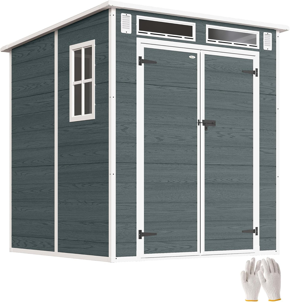 armoire Outsunny, 3,3 m – Gris/Blanc | Abri de Jardin en Résine ² avec Double Porte, Gris Effet Bois