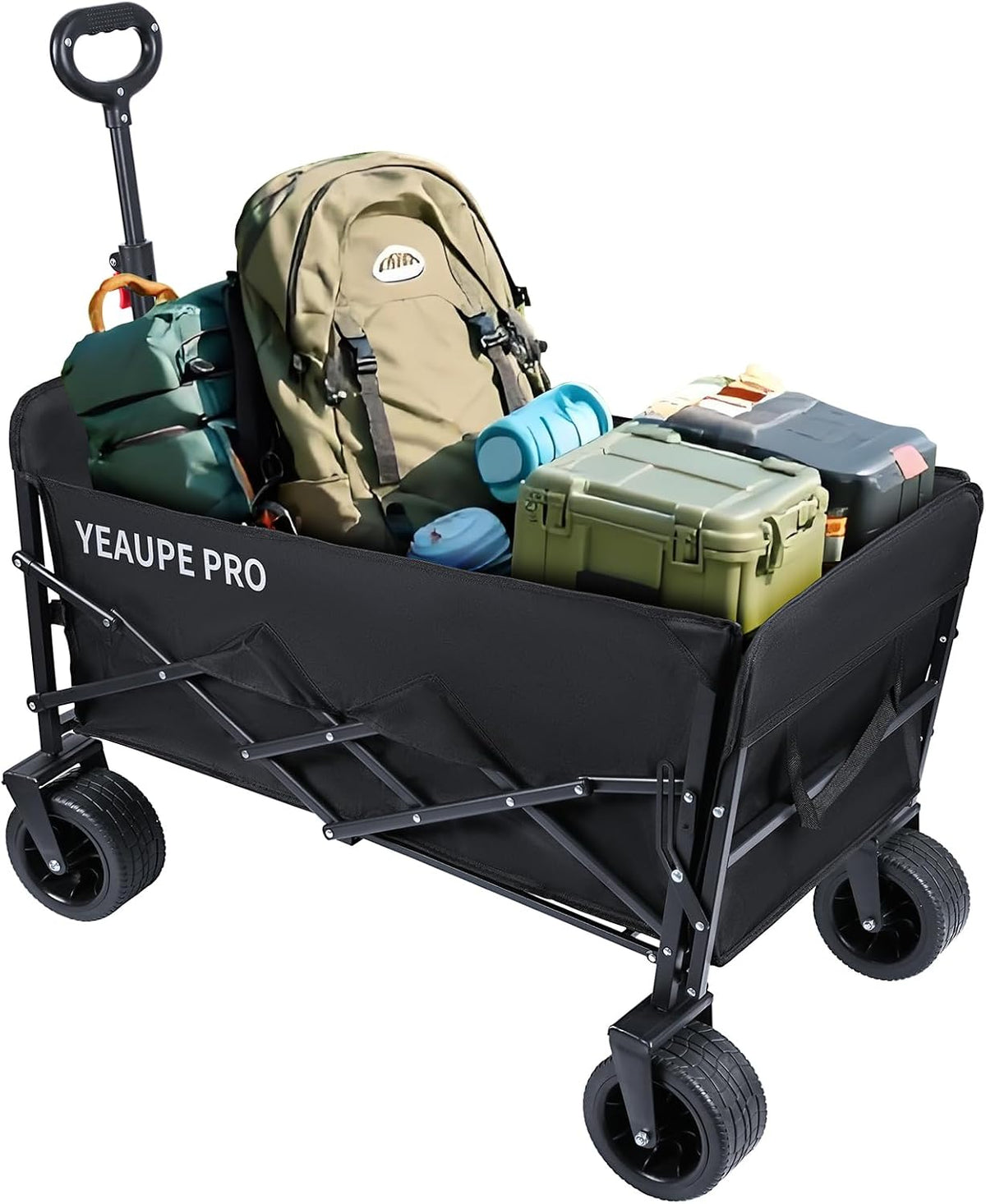 Chariots à 2roues YEAUPE PRO – 230 L | 200KG, Noir – Chariot de Plage Pliable Capacité Max | Idéal pour Camping