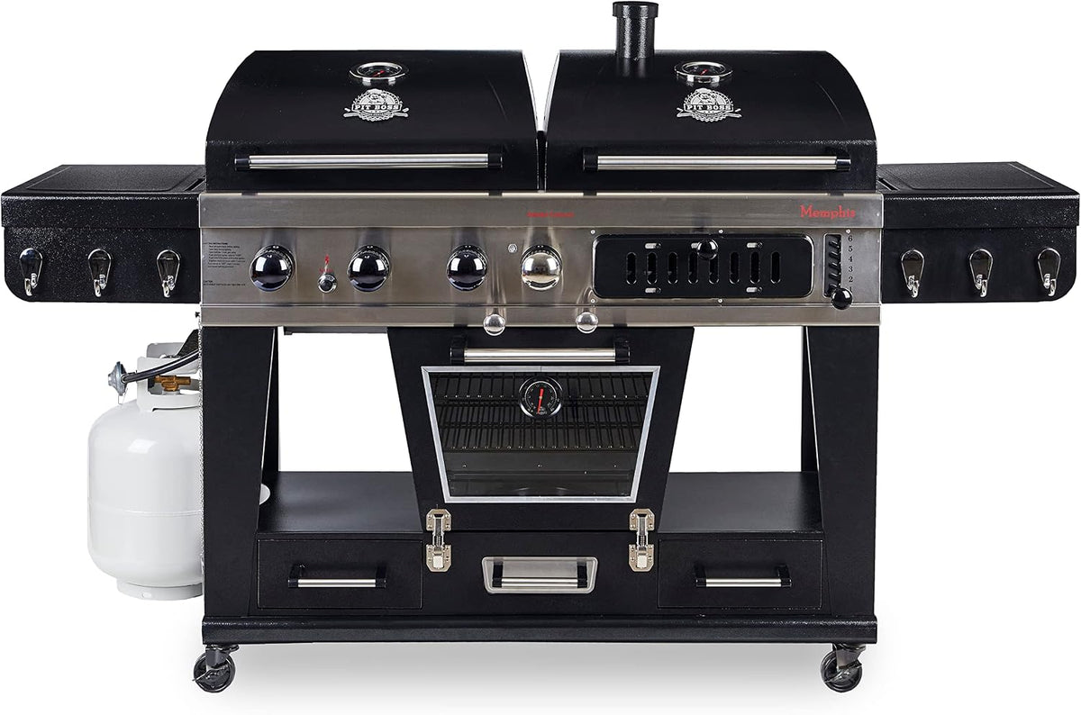 barbecue à charbon PIT BOSS – Noir/Argent | Barbecue Memphis Ultimate Mixte gaz, Charbon et fumoir électrique