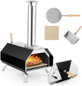four à pizza COSTWAY | 30,5 cm, Noir/Argent – Four à Bois pour Pizza avec Pelle Pare-feu Pieds Pliables Pierre à Pizza
