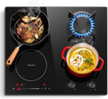 table de cuisson SNDOAS – 59 cm | 7500 W, 4100 W – 3400 W | Noir, Mixte Gaz Induction 4 Foyers – Plaque de Cuisson Induction avec Boost & Pont