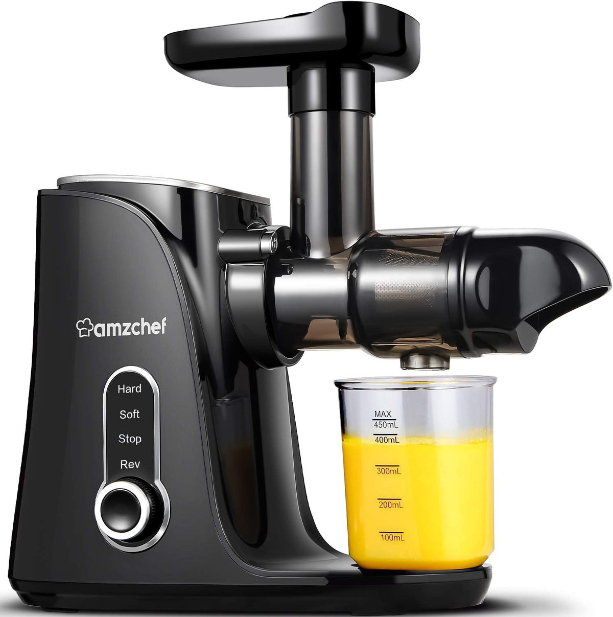 centrifugeuse AMZCHEF | Noir, Extracteur de jus – légumes et fruits | 2 modes de vitesse, bouteille portable et 2 tasses