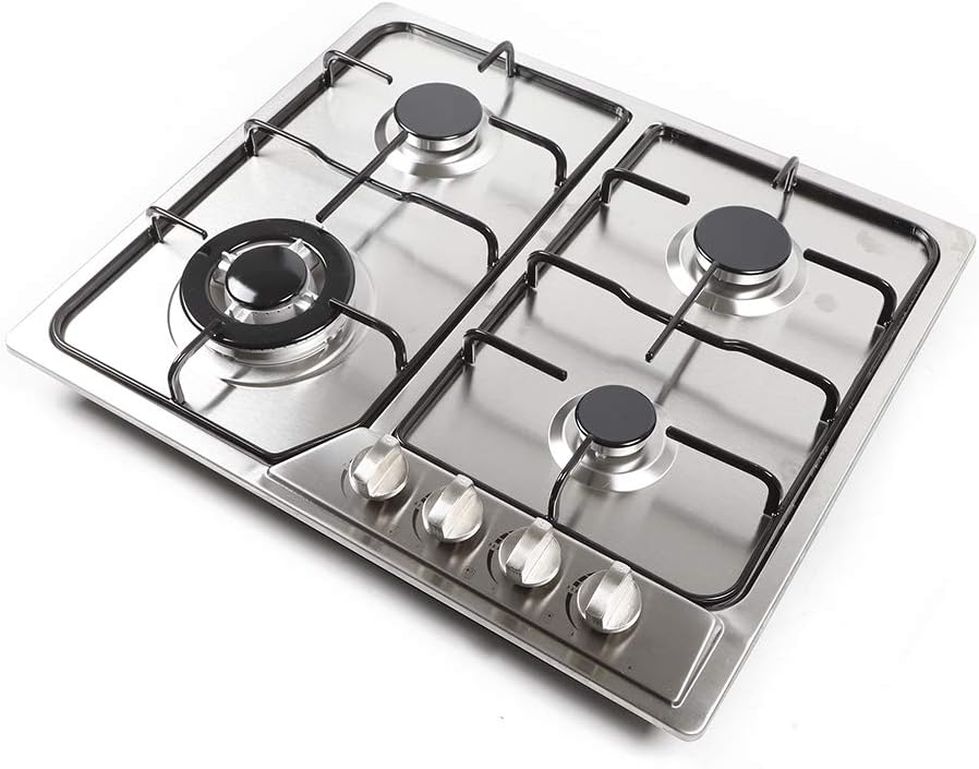 table de cuisson Xigner – 580 x 520 mm | 830 x 470 mm, Argent/Noir – Plaque de cuisson à gaz | en acier inoxydable
