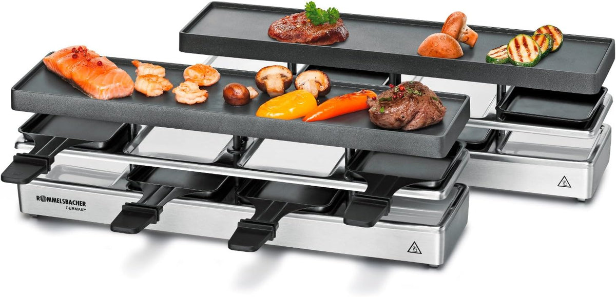 table de cuisson Rommelsbacher, plaque de cuisson – Noir/Argent | RC 1600 Fun pour 4+4 Appareil à raclette (barbecue de table, 8 personnes