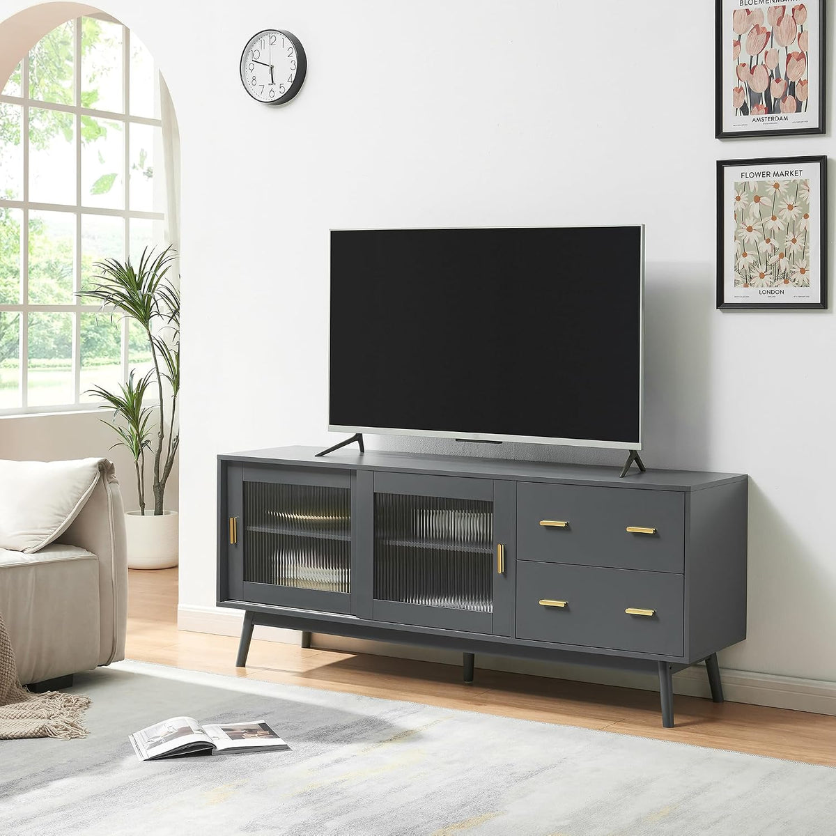 meuble TV [en.casa] | 160 x 40 x 65 cm, Gris