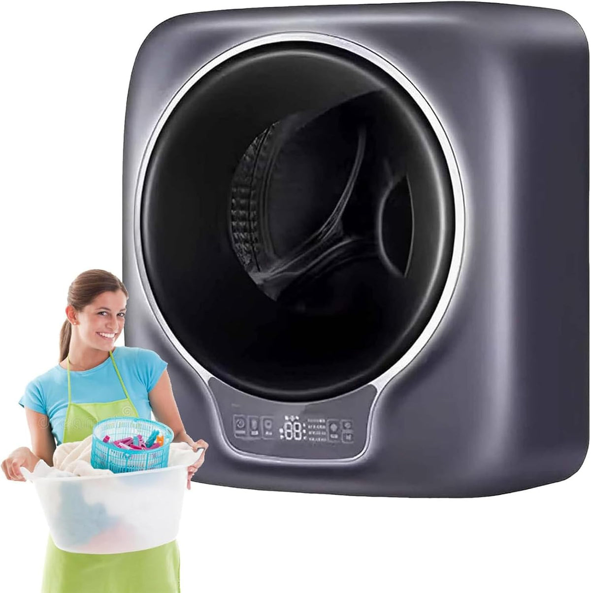 lave-linge JJENXYYDS | machine à laver, 590 mm × 326 mm × 520 mm – 3 kg | Gris/Noir, électrique compact mural – sèche-linge entièrement automatique
