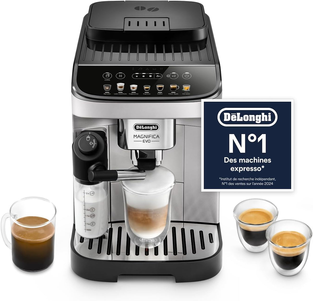 machine à café De'Longhi – cafetière | Argent/Noir, 7 Boissons en une Seule Touche – Commandes Soft Touch | Argent et Noir (ECAM292.81.SB)