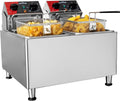 Friteuses crosson – 8 L | Argent/Rouge/Noir, Friteuse électrique avec double réservoir et tête de friteuse rotative