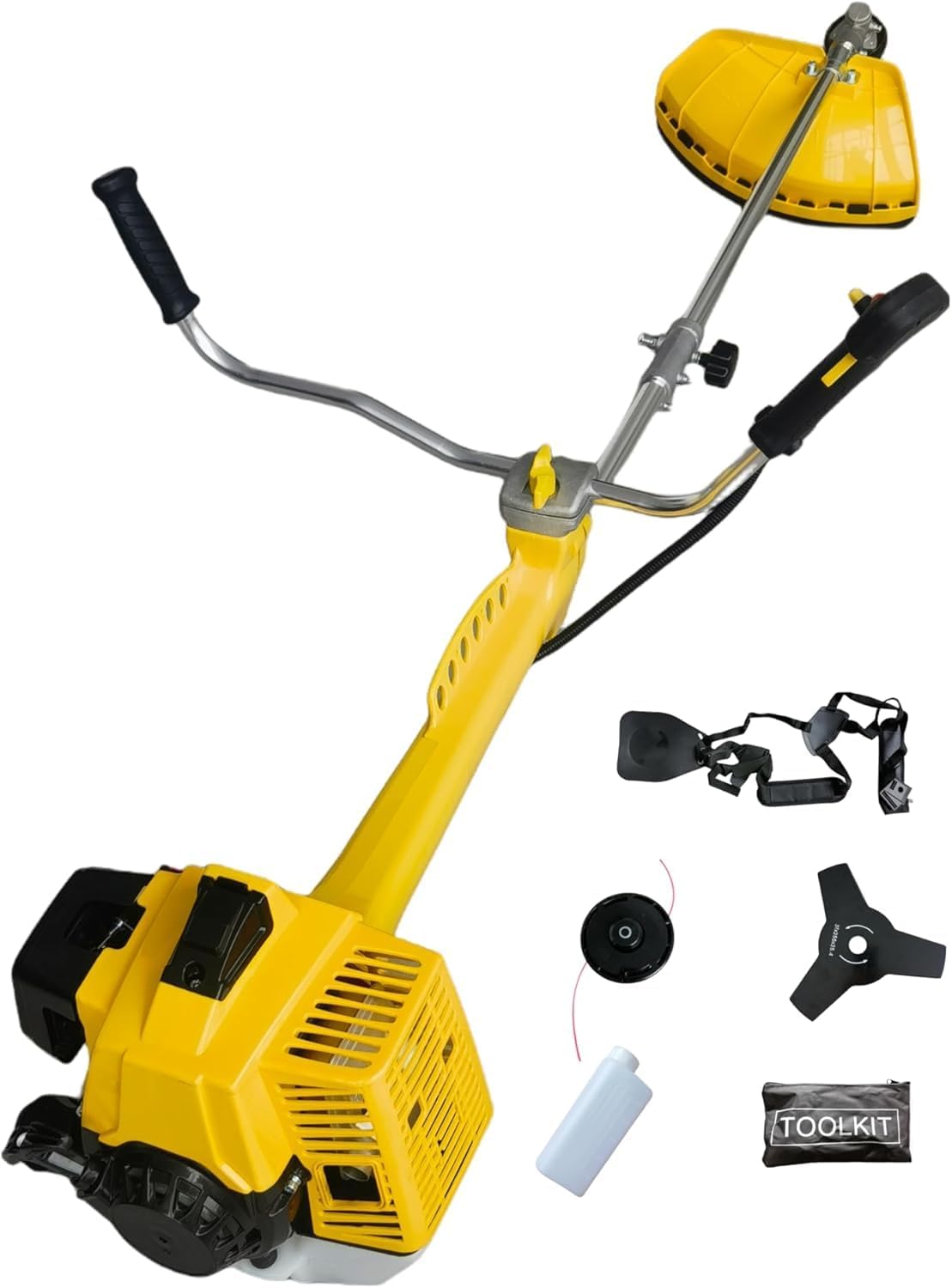 débroussailleuse Nemura – Jaune/Noir | Thermique 63cc avec Système Anti-Vibrations - Livrée avec 1 Bobine, 1 Disque
