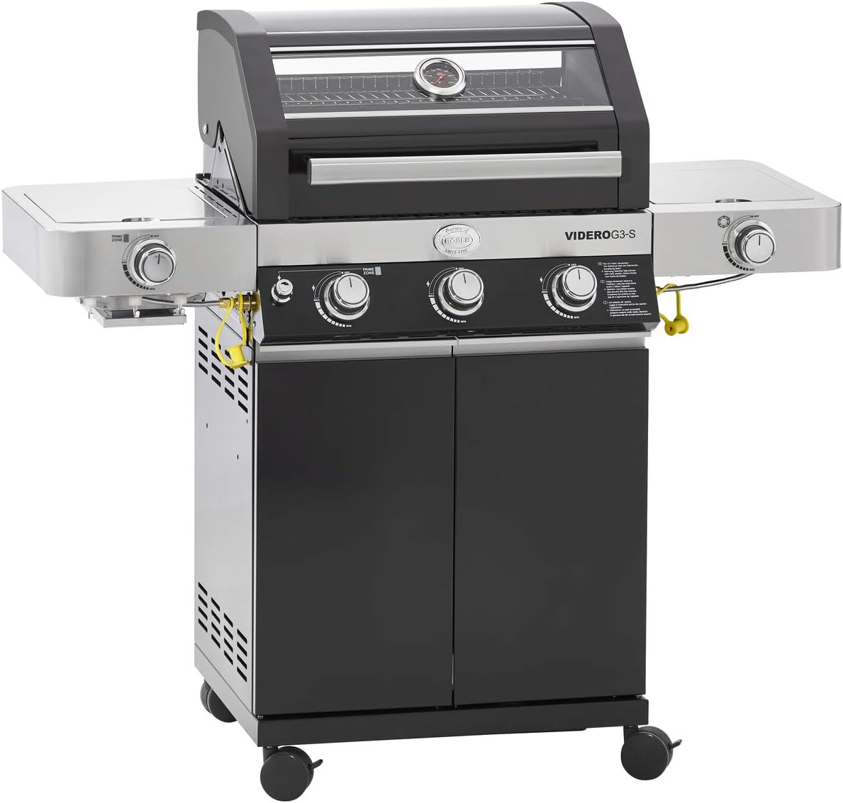 Barbecues au gaz naturel RÖSLE | Noir/Argent, Unité de barbecue à gaz VIDERO G3-S noir – gril avec 3 brûleurs en acier inoxydable