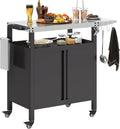 plancha Outsunny | 116 x 50 x 93 cm, Noir/Acier – Desserte Jardin Chariot de Barbecue avec Tablette Pliable