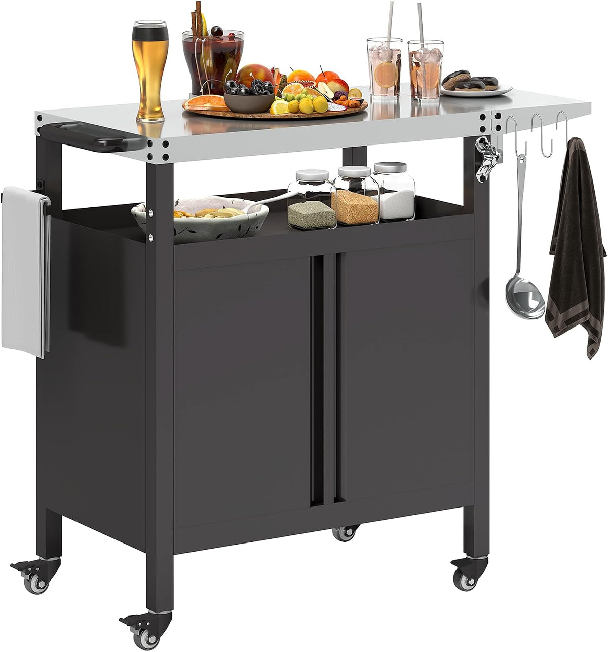 plancha Outsunny | 116 x 50 x 93 cm, Noir/Acier – Desserte Jardin Chariot de Barbecue avec Tablette Pliable