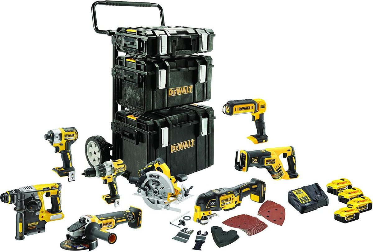 DEWALT visseuse à choc, 18 V – 5 Ah | Noir/Jaune, Kit 8 Outils XR Brushless - Perceuse Visseuse à Percussion