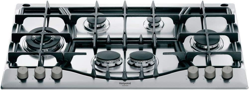 table de cuisson Hotpoint – plaque de cuisson | 90 cm, Acier Inoxydable/Noir – Ariston PHN 961 TS/IX/HA en acier inoxydable avec grilles en fonte