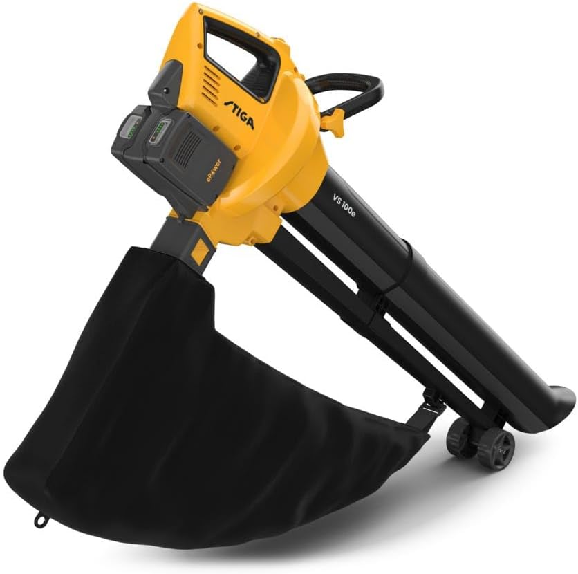 broyeur STIGA – 2X 20 | 4 Ah, Noir/Jaune – VS 100e 3en1 aspirateur et souffleur de Feuilles | INCL. V ( ) Batterie & Chargeur