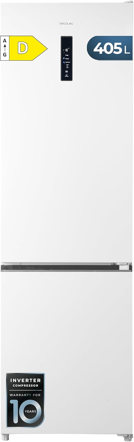 réfrigérateur Cecotec – frigo | 405 L, 200 cm – 60 cm | Blanc, Classe D – MetalFlex Cooling | Fresh Flex, Intérieur Elite Grey