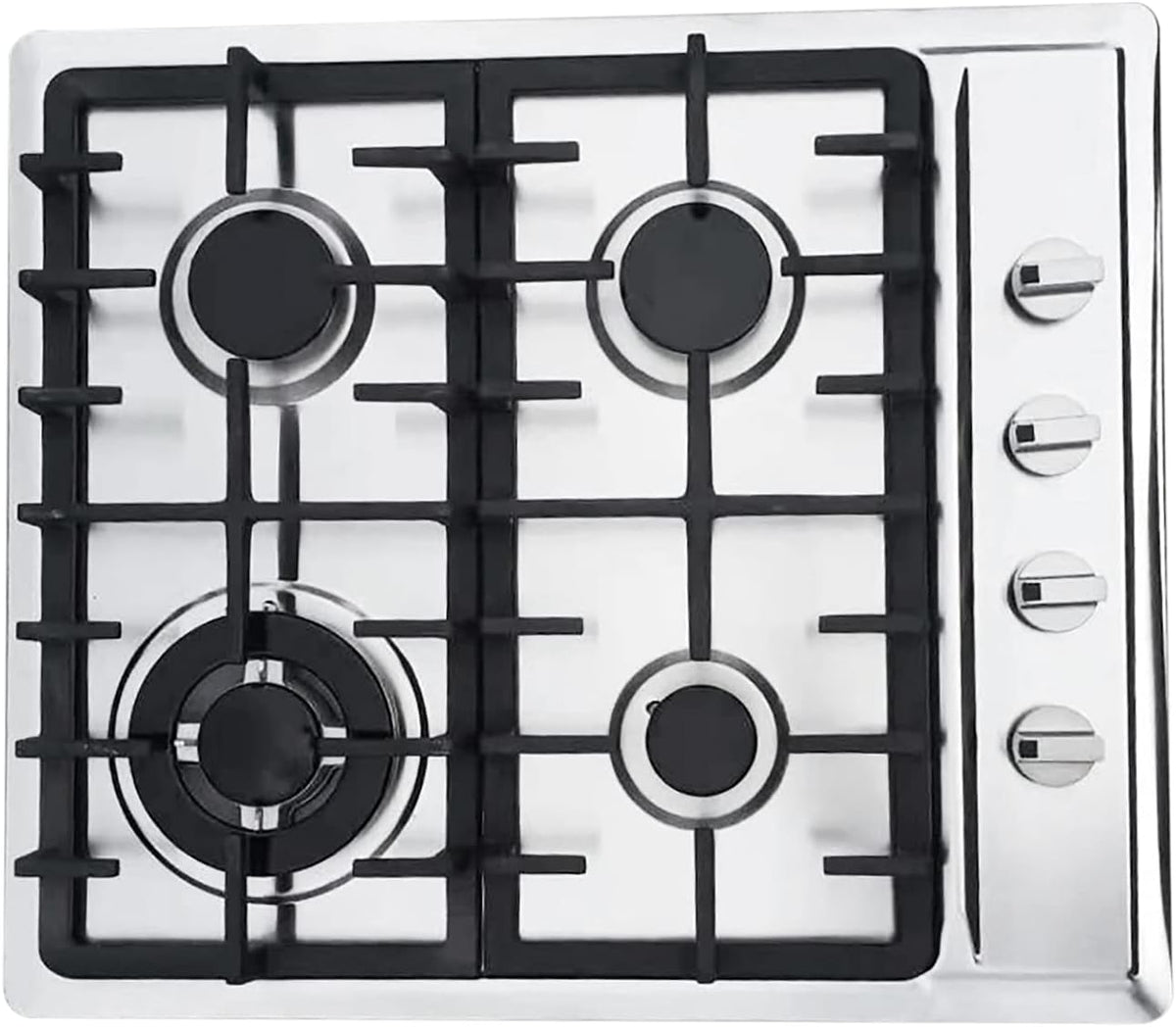 table de cuisson GramStudio, 58 cm – Noir/Acier Inoxydable | Plaque de Cuisson à Gaz 4 Foyers, Encastrable – Gaz Naturel/Propane