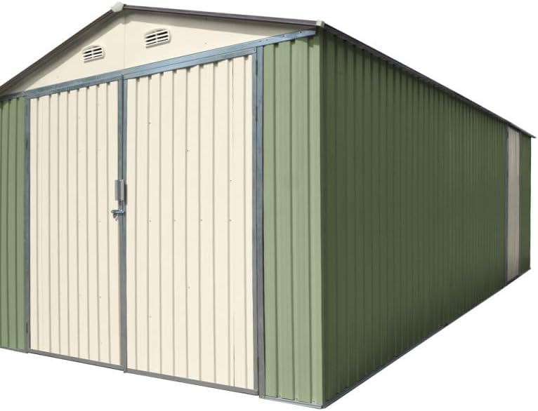 X-METAL Abris de jardin, 18 m – Vert Pâle/Crème | Garage en Acier Galvanisé ², Double Porte – Couleur Vert Pâle et Crème