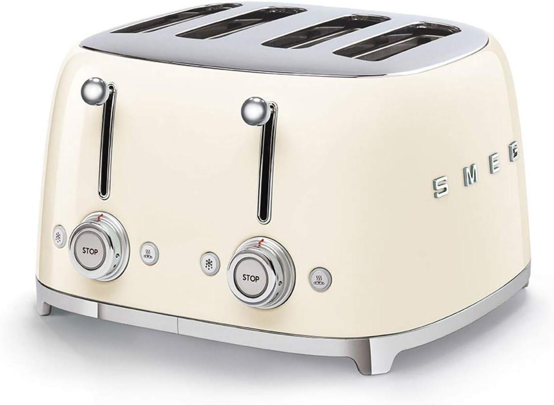 grille-pain Smeg | 36 mm, 2000 W – Crème | 4 Tranches TSF03CREU, 4 Fentes – 6 Niveaux de Brunissage | Fonction Chauffage