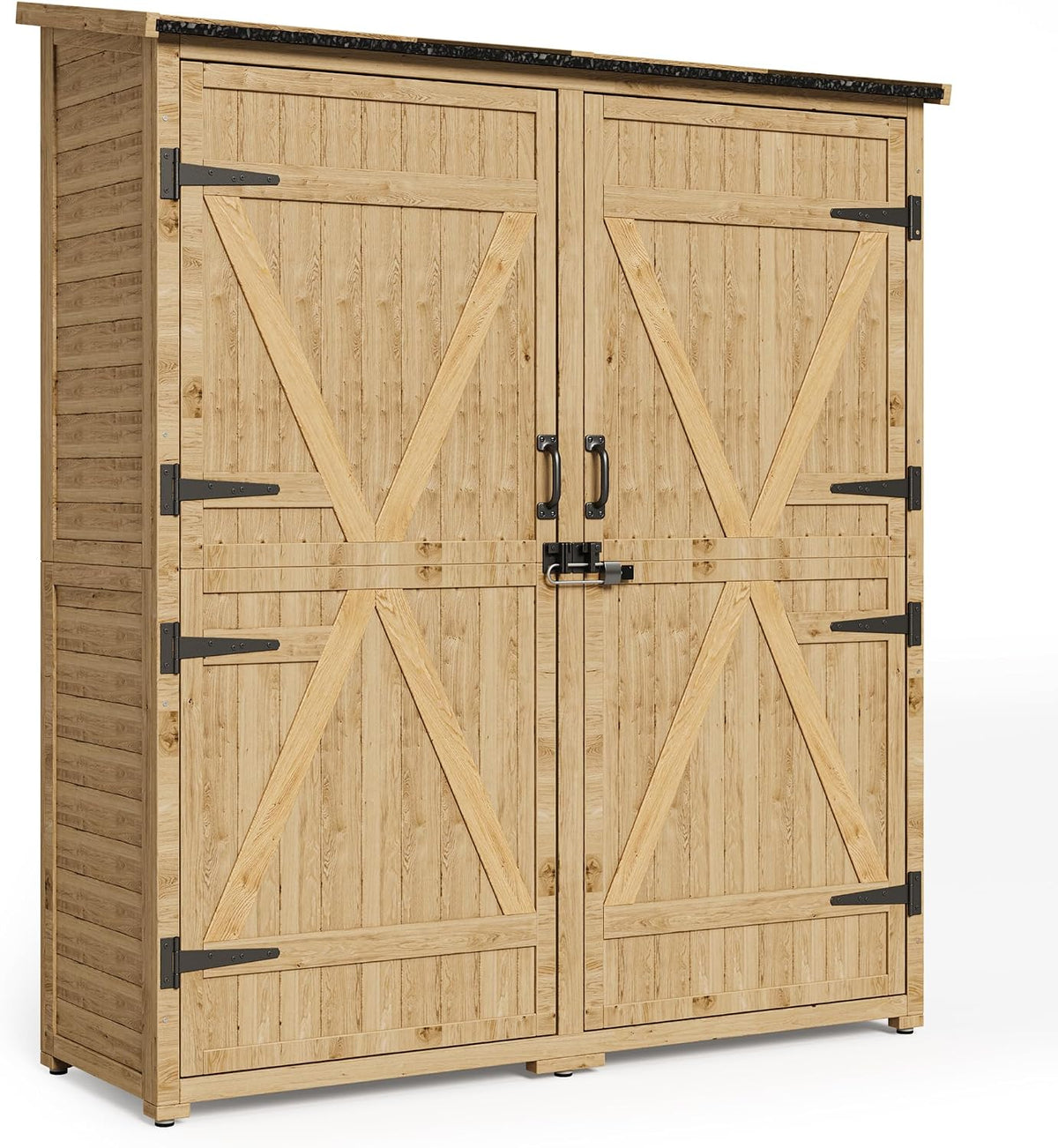armoire Blishom | 140x50x162 cm, Bois Naturel – de Jardin en Bois | à Outils avec étagères, extérieure – abri de Jardin avec Porte