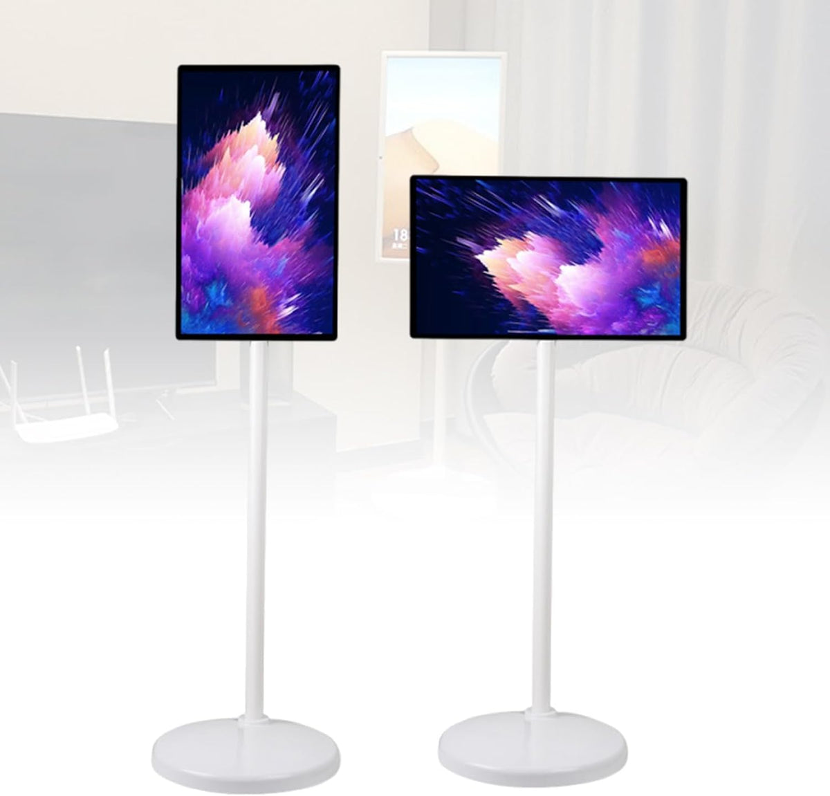 bureau KAIKAFEI – 32 Pouces | Blanc, Télévision Tactile – Télévision Portable 4K avec roulettes | Android 14 OS