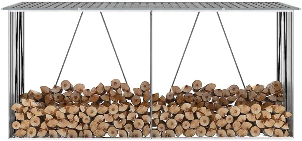 Range-bûches Générique – 330 x 84 x 144/152 cm (L x l x H) | 330x84x152 cm, acier galvanisé – gris | Abri de Stockage de Bois Acier galvanisé