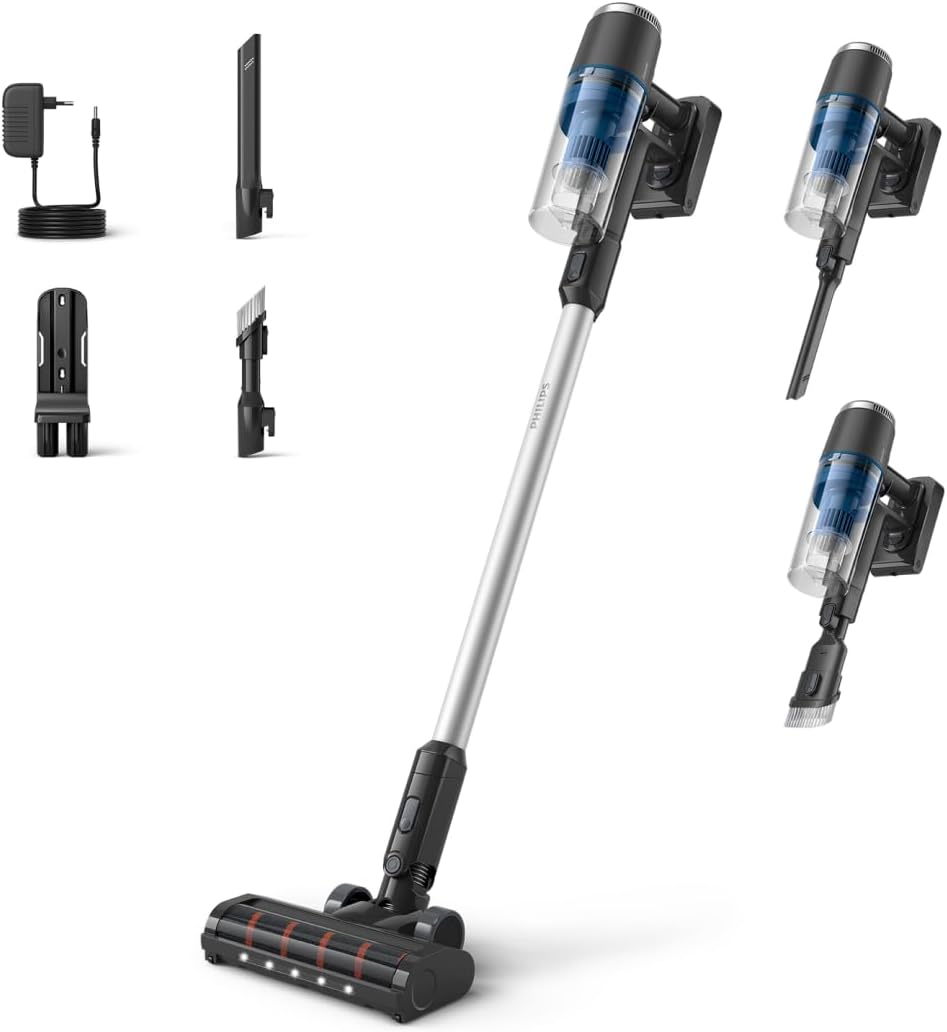 Philips Aspirateurs balais et balais électriques, Noir/Argent/Bleu – Série 3000 Aspirateur sans Fil | Aspiration Puissante sur Sols Durs
