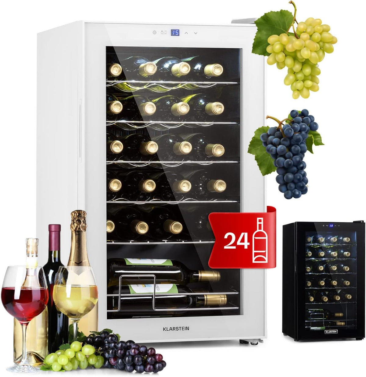 réfrigérateur KLARSTEIN – frigo | Blanc, Shiraz Cave a Vin – à Vin à une Zone | Cave à Vin de Vieillissement, Prosecco et Bière