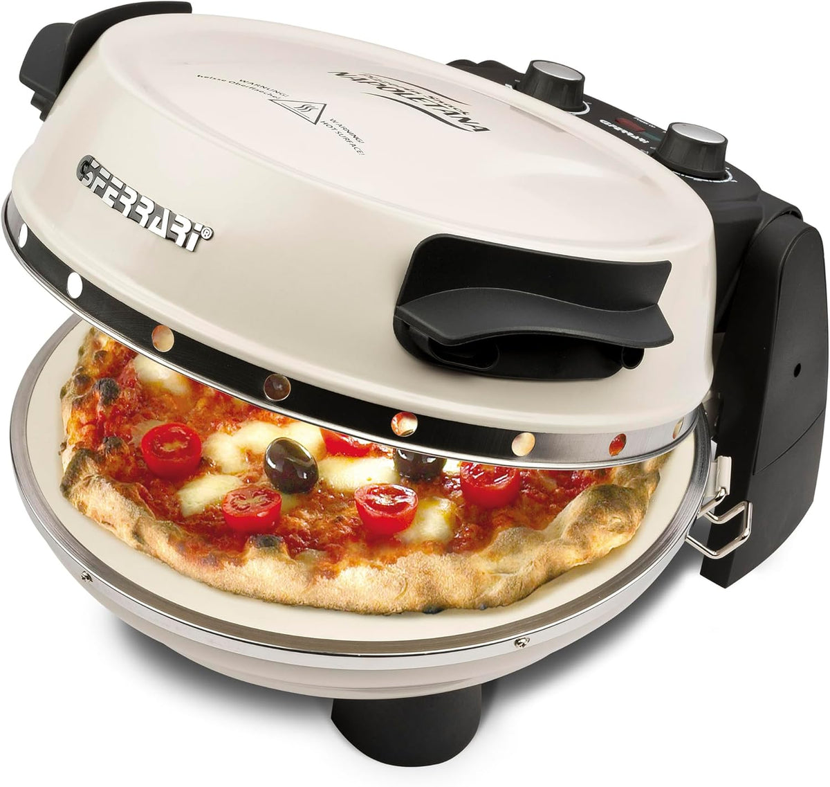 four à pizza G3 Ferrari | Crème/Noir, G3Ferrari G1003217 Napoletana Icy Cream électrique – jusqu'à 400 °C | pierre à pizza
