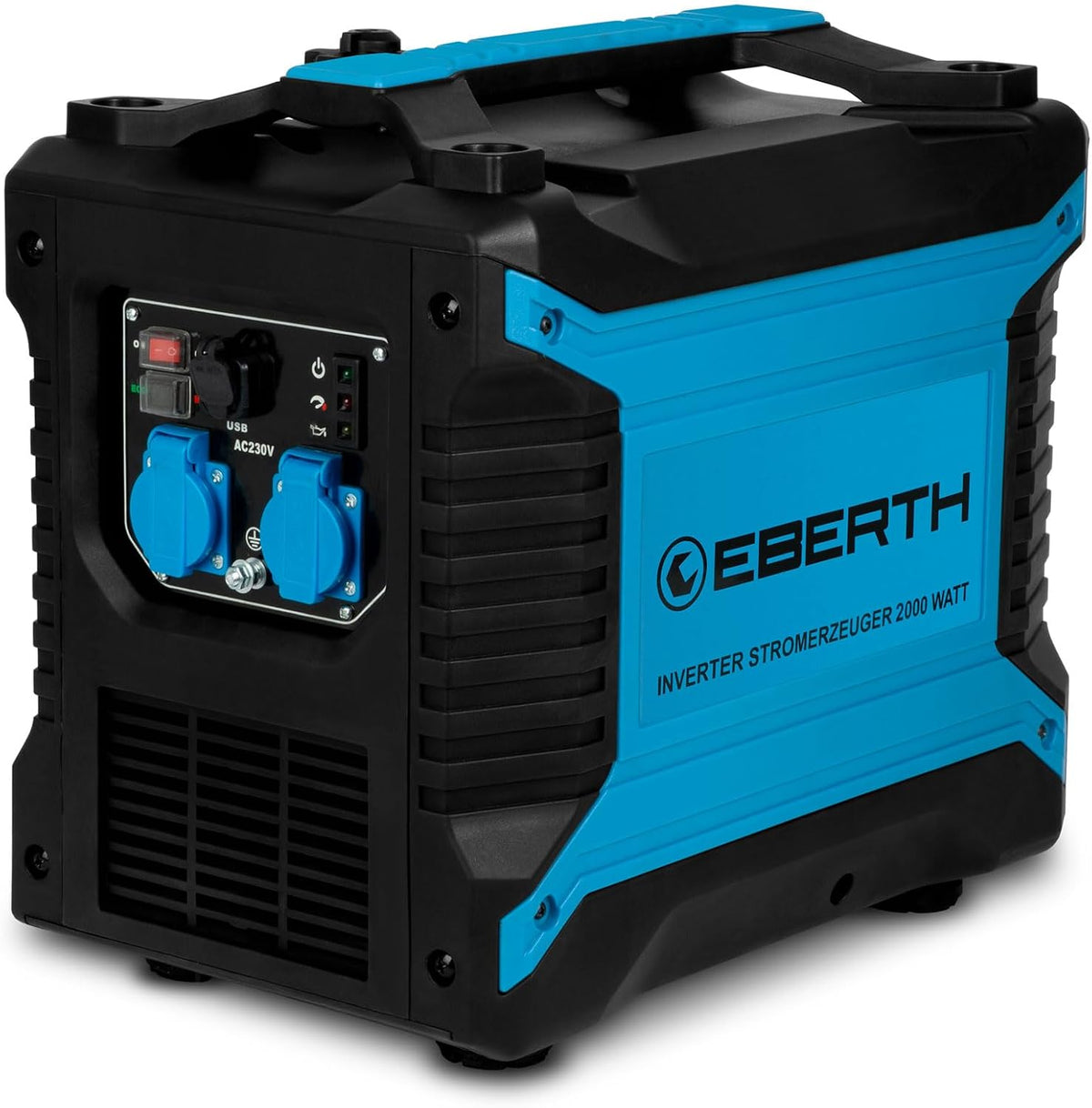 EBERTH groupe électrogène, 2000 W – 2x 230 | Noir/Bleu, Générateur d'Électricité Inverter Silencieux – Moteur à Essence 3 CV
