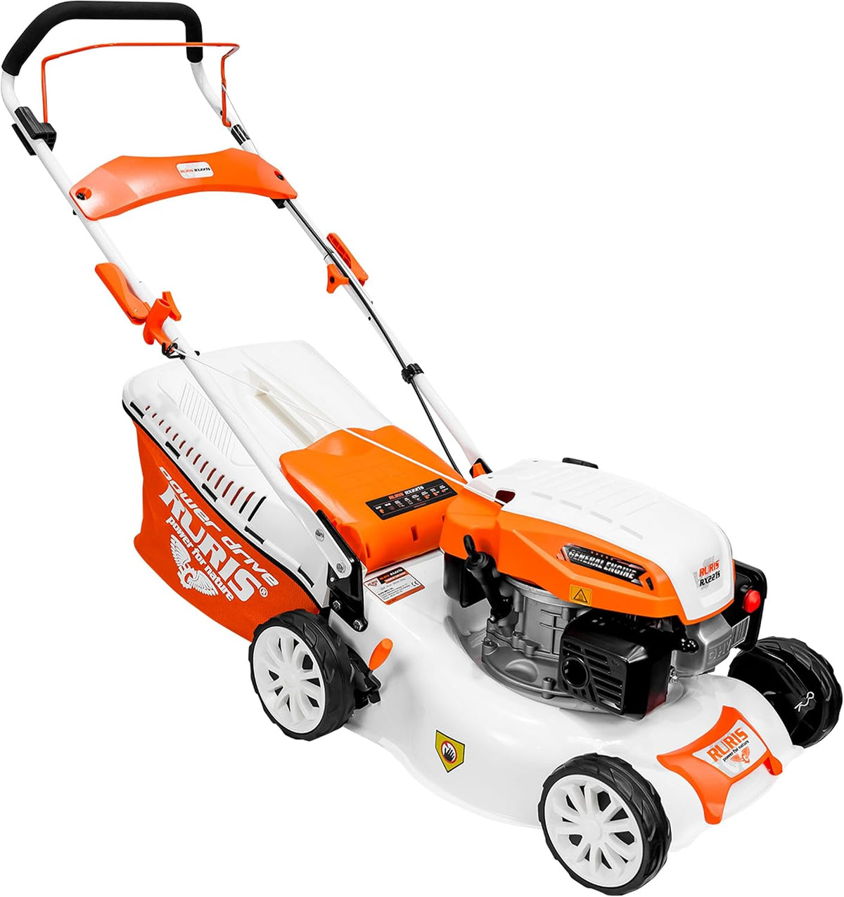 tondeuse à gazon RURIS POWER pour NATURE | 42 cm, 45 L – 75 mm | Orange/Blanc/Noir, RURIS Thermique RX221S – 3 en 1: Collecte