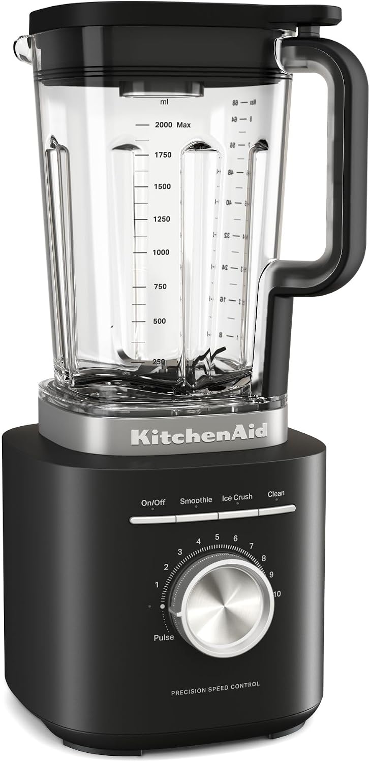 blender KitchenAid | 2 L, Noir – 5KSB2073EBM Pure Power | Mixeur Puissant avec Bol sans BPA, 10 Vitesses et Programmes Automatiques