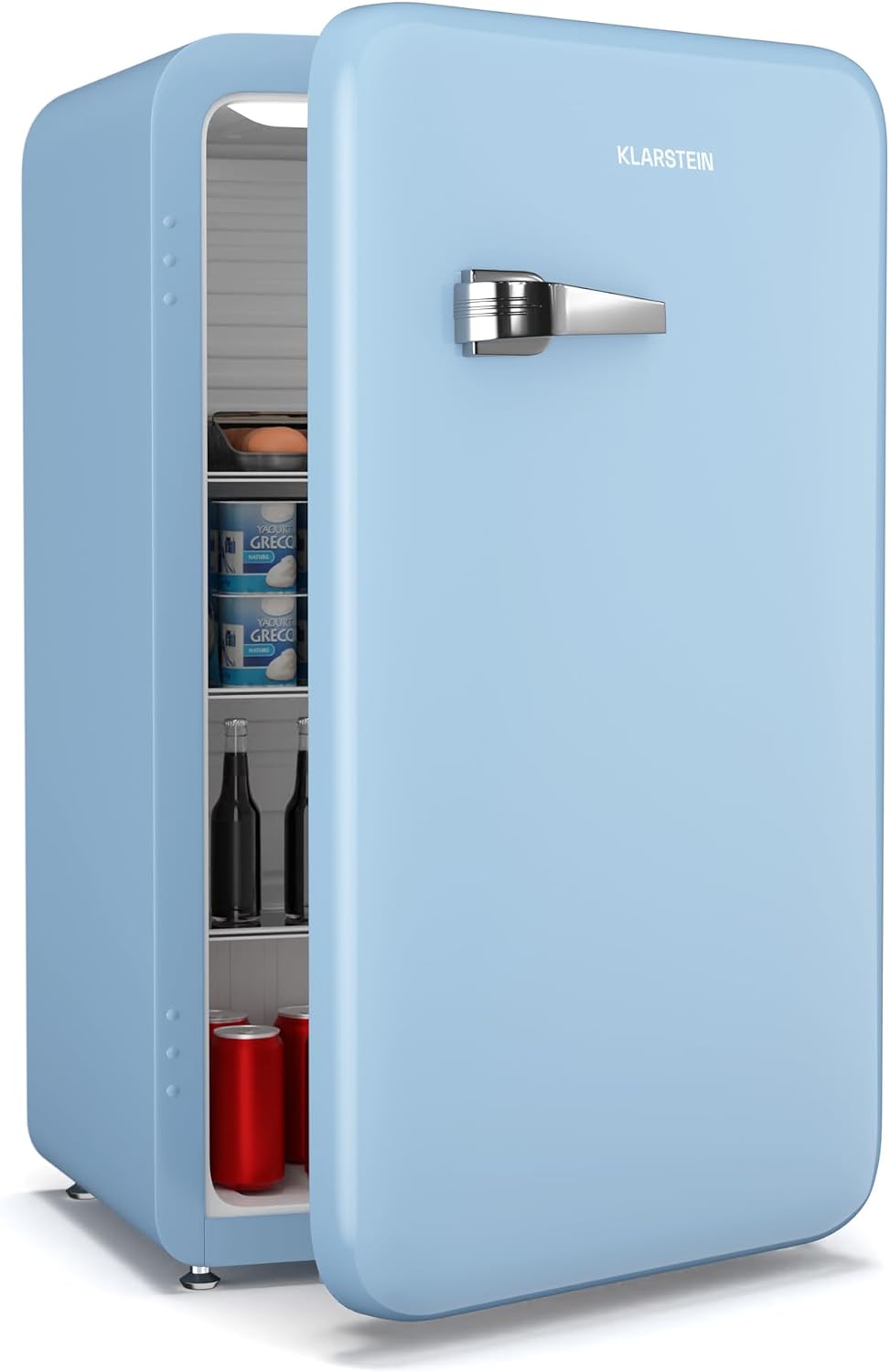 bureau KLARSTEIN | 90 L, 40 dB – Bleu | Audrey Evo Mini Frigo - Rétro, Silencieux – Thermostat Mécanique | Porte Réversible