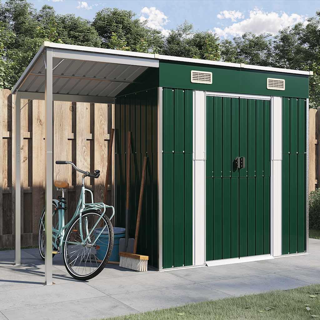 Générique Abris de jardin, 277x107x181 cm – 41.56KG | acier galvanisé, plastique – vert | Abri de Jardin avec Toit prolongé Acier