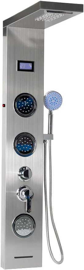 Systèmes baignoire et douche HUOLE – 123.5 cm | acier inoxydable, Colonne de Douche – 5 Modes D'eau | 6.5 * 20 *