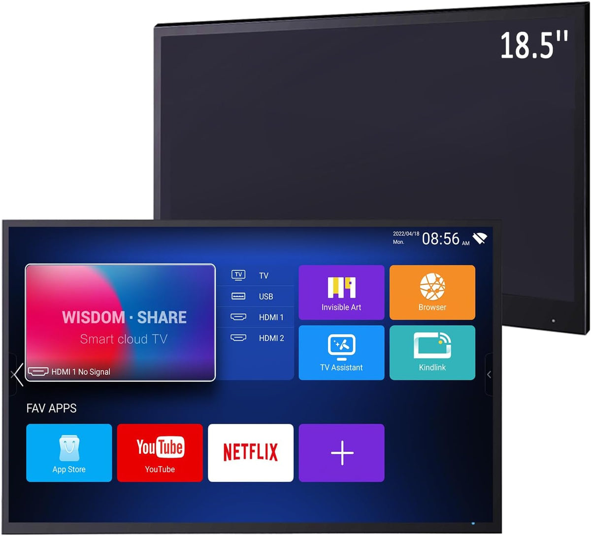 Soulaca téléviseur, TV – 18,5 pouces | Noir, LED Intelligent pour Salle de Bain – Wi-FI et Bluetooth | Haut-Parleur intégré