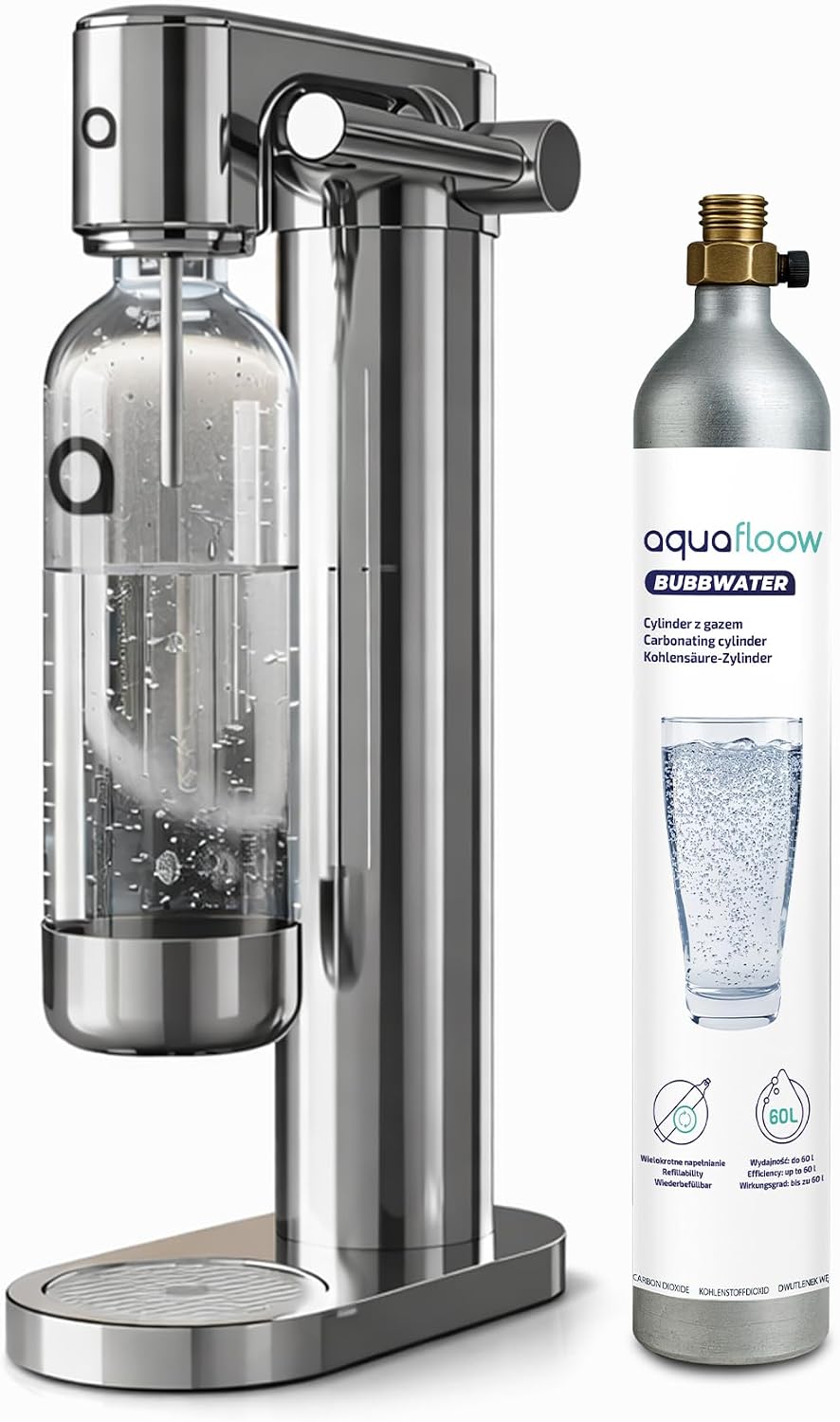 Machines à eau pétillante et sodas Aquafloow | 60 Litres, Argent – Machine à Eau Gazeuse Soda en Acier Inoxydable