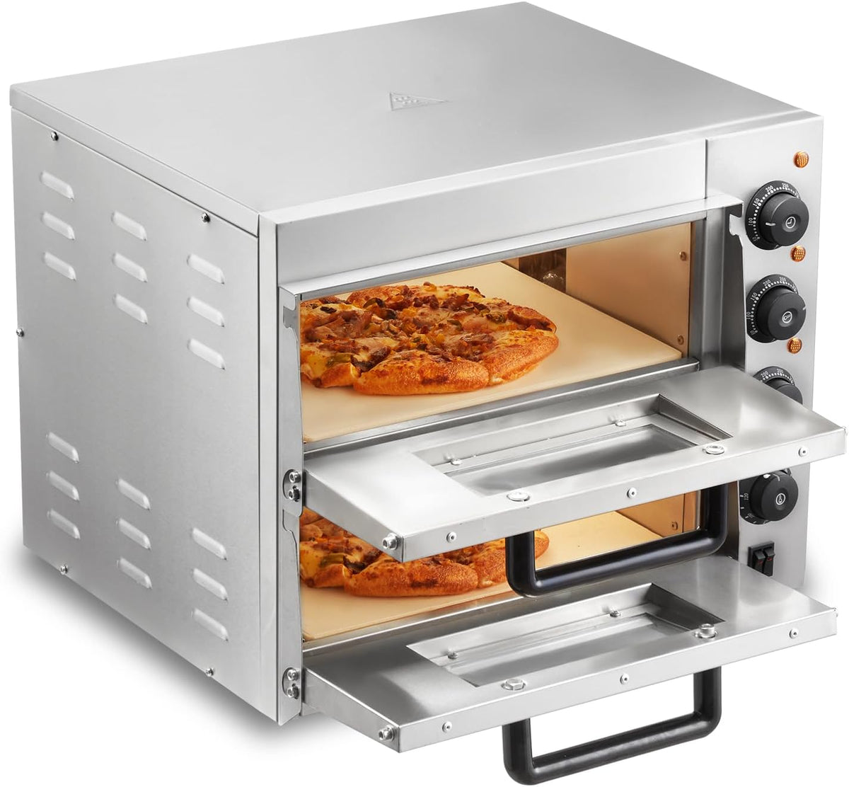 four à pizza VEVOR | 14 pouces, Argent – Commercial Capacité | Four Électrique de Comptoir Double Étage, en Acier Inoxydable