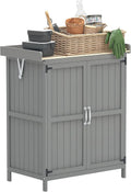armoire Outsunny, 74 x 43 x 88 cm – Gris | de Jardin en Bois avec 2 Portes, étagère et Toit à charnières – Dessus en Acier Inoxydable