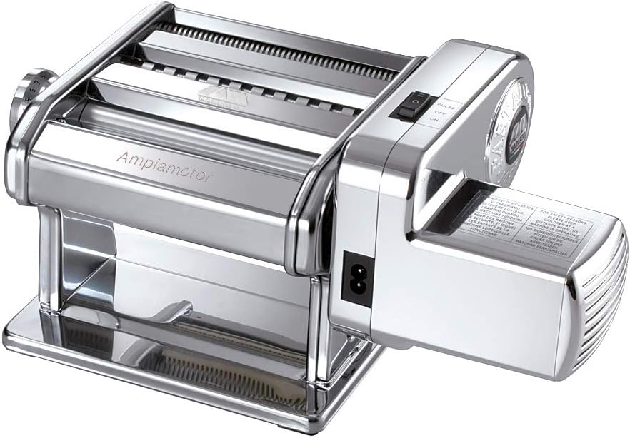 MARCATO machine à pâtes, 110 V – Argent | Ampiamotor fabriquée en Italie, en acier chromé. L'ensemble comprend Ampia 150