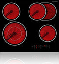 table de cuisson thermomate, plaque de cuisson – 60 cm | 6600 W, Noir/Rouge – Vitrocéramique 4 Feux Encastrable Plaque Vitrocéramique Intégré