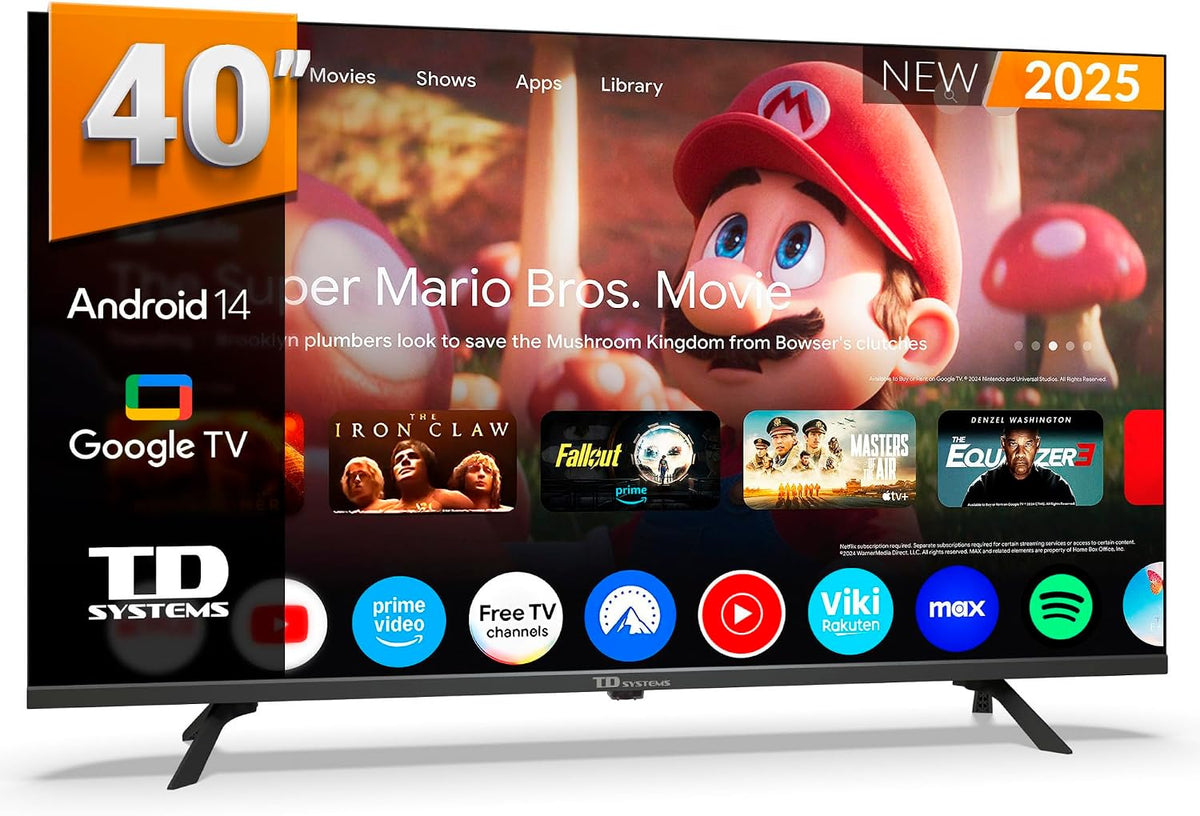 TD Systems téléviseur, 40 Pouces – Noir | Smart TV Full HD, Android 14 GTV – télévision TNT HD | modèle 2025