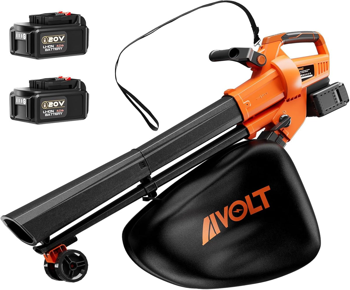 AIVOLT broyeur, 2 x 20 – 4.0 Ah | 40 L, Orange/Noir – Bandoulière | Sac de et 2 Chargeurs pour Jardin Extérieur