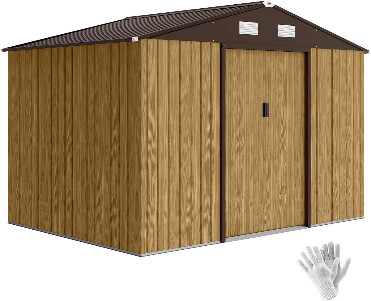Outsunny Abris de jardin, 4,9 m – 277 x 195 x 192 cm | Marron Clair/Marron, Abri de Jardin extérieur ², abri de Jardin métallique avec Porte