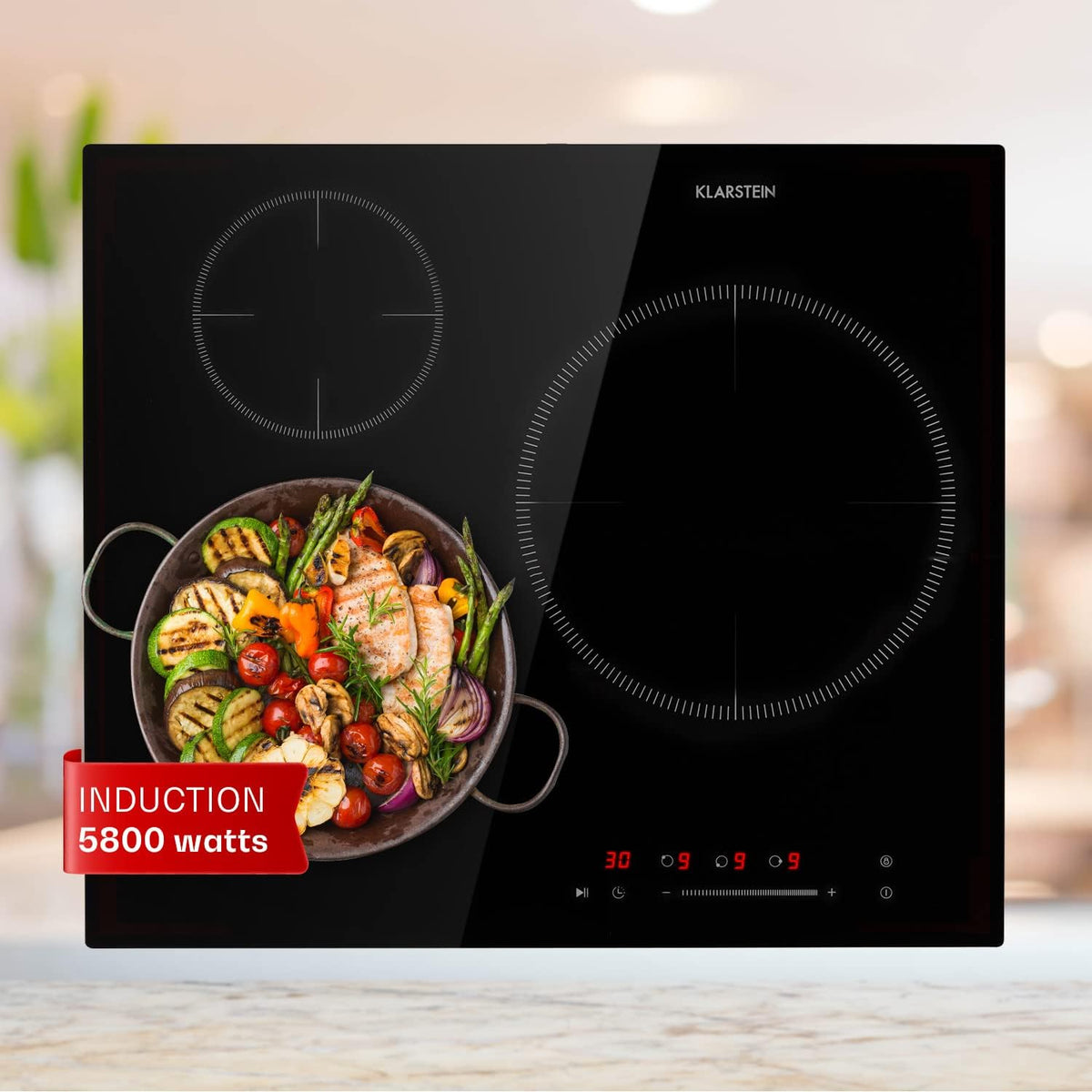 table de cuisson Klarstein – 5800 W | Noir, Plaque de Cuisson Électrique à Induction – Encastrable à 3 Feux avec Contrôle Tactile