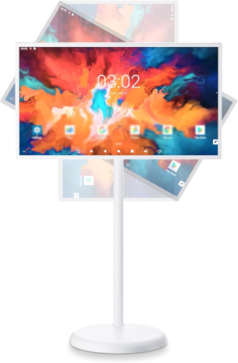 MQDLJSE téléviseur, TV – 21,5 Pouces | Blanc, Écran Tactile Portable avec télécommande – Support Mobile | Moniteur Tactile sur Pied