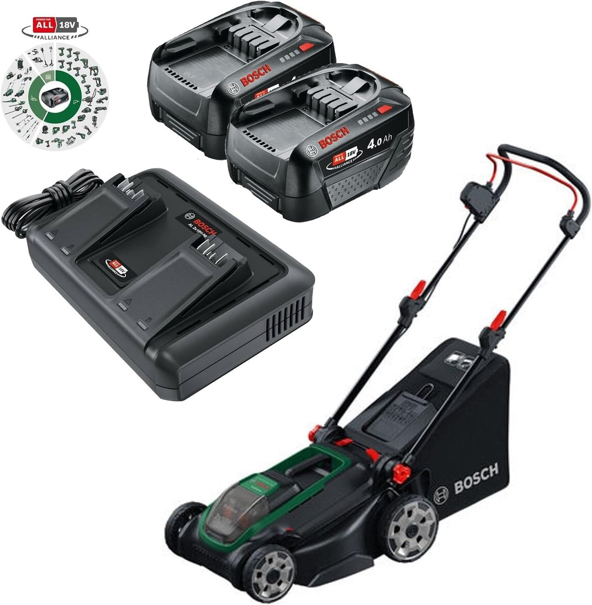 Bosch tondeuse à gazon, 43 cm – 75 mm | 40 l, 18 V – Noir/Vert | sans Fil ROTAK18V2-43 (Largeur de Coupe, Hauteur de Coupe: 30