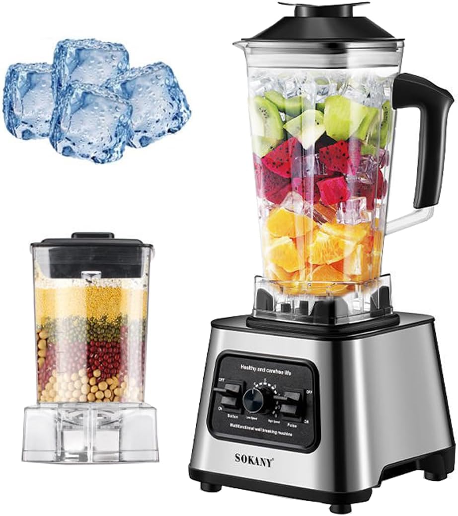 SOKANY blender, 999 M – 6000 W | 2,5 l, Noir/Argent – SK- élangeur vertical 2 en 1 | fonction de broyage de glace