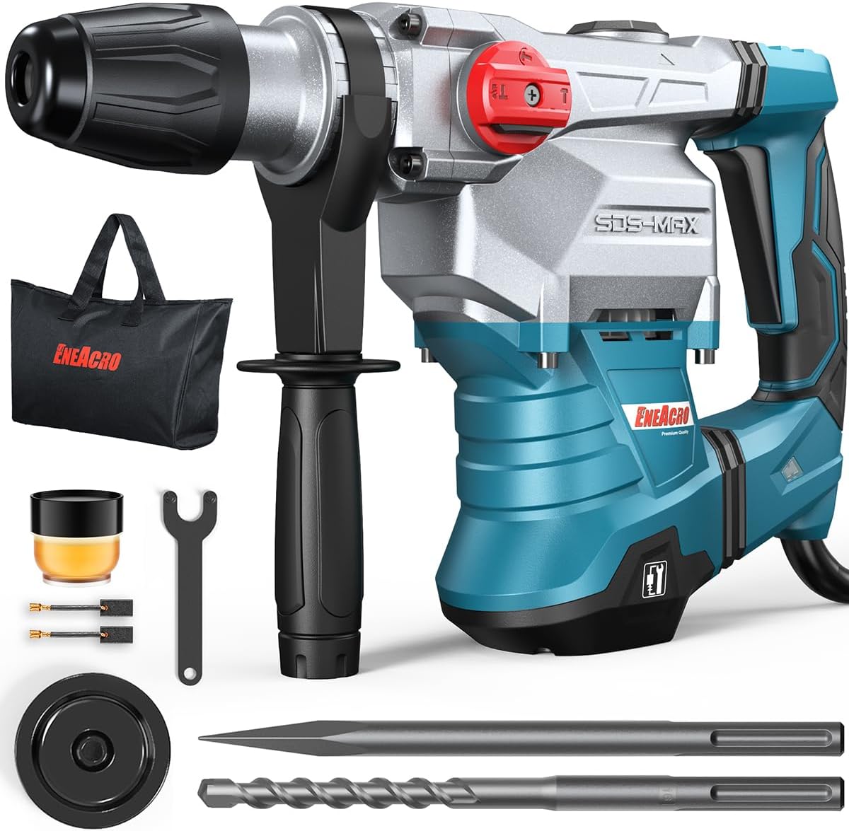 Outillage électroportatif ENEACRO – 1500 W | 40 mm, Noir/Argent/Bleu – Marteau Perforateur SDS-Max Professionnel 12J